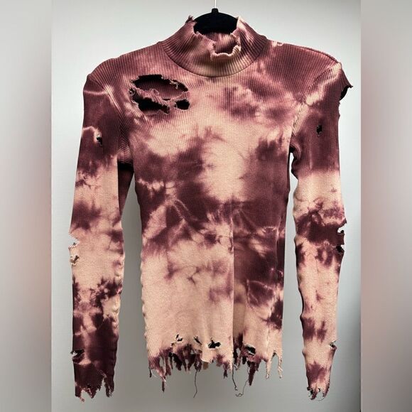 KIKIRIKI BORDEAUX PINK TIE-DYE TURTLENECK TOP & SKIRT SET M - Picture 6 of 9